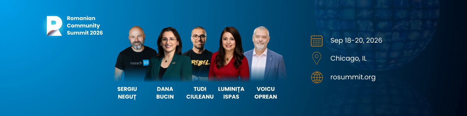 Romanian Community Summit LinkedIn banner, Chicago, September 18 to 20, 2026